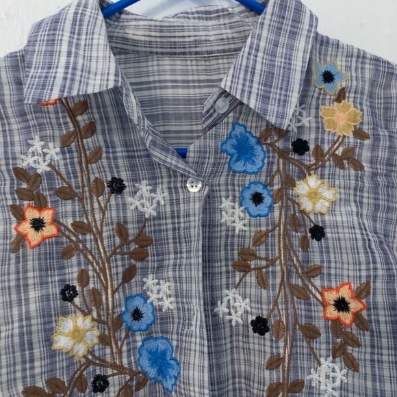 Blue Flower Pattern Blouse - Picture 4 of 6